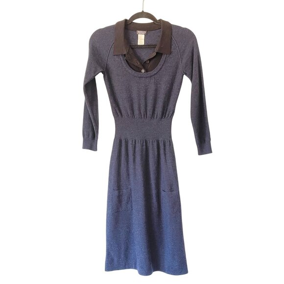 Sonia Rykiel Navy Merino Wool Long Sleeve Collared Sweater Dress Size S READ - Picture 1 of 9